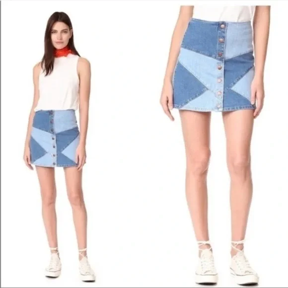 Madewell • Patchwork Denim Jean Mini Skirt - Picture 2 of 6